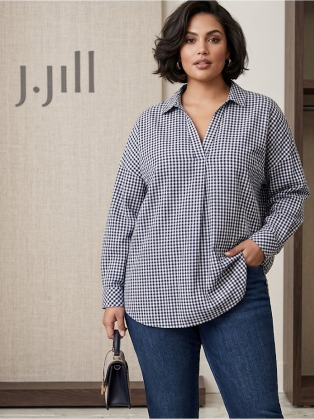 Authentic j.jill plus size designer navy and white checkered tunic sz 2x women’s